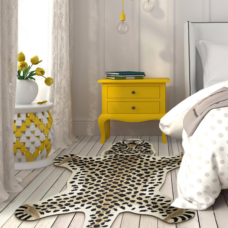 Tapis décoratif doré et noir Harjo Cheetah, Nouveauté 2 pi x 3 pi