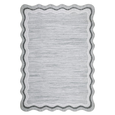 Bordered Design Machine Washable Rug with Rubber Backing for Living Room Modern Non-Slip Dining Room Rug Easy-Cleaning Floor Carpet for Bedroom
