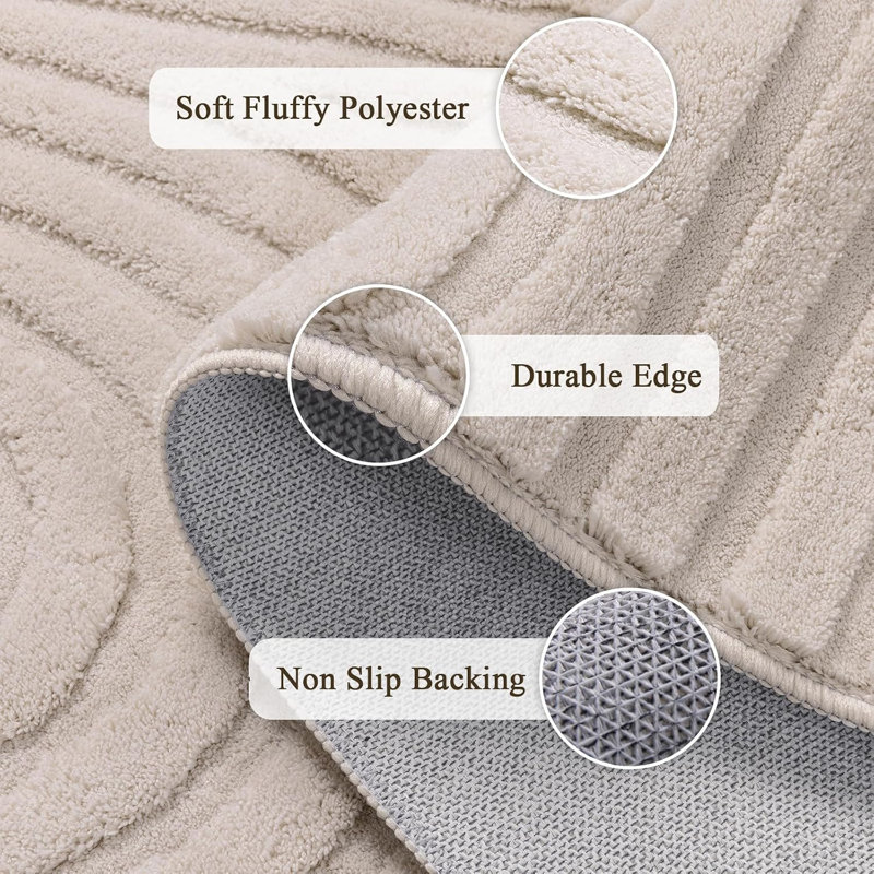 Tapis à poils longs doux et moelleux, Rectangulaire 8 pi x 10 pi, Beige