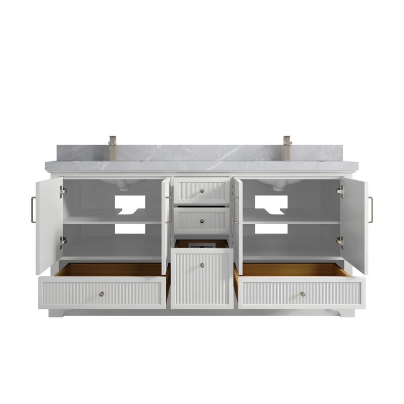 72 " W Freestanding Standard Free Standing 2 Double Vanity Bathroom Vanity With Quartz Top, Pearl Gray