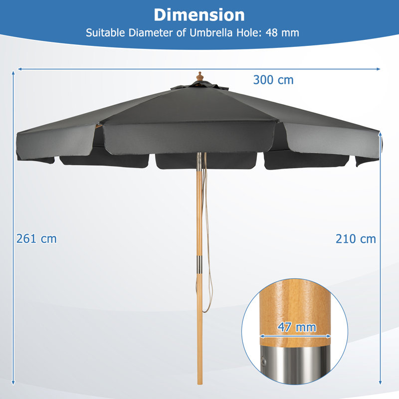 Norlishia 300cm Market Parasol, Natural, Grey