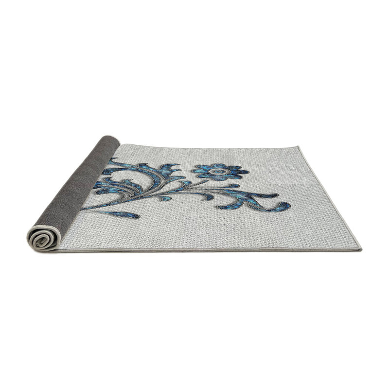 Tapis gris/noir/bleu à motifs, Rectangle 7 pi x 10 pi