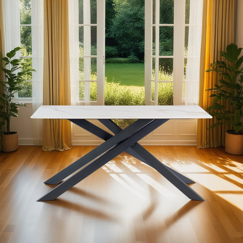 Camille 1.6M Rectangular Dining Table, Black, Kass Gold, H77 x L160 x W90cm