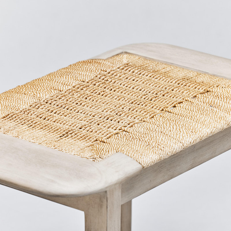 Juno Stool with Solid Wood Frame, Washed White/Natural