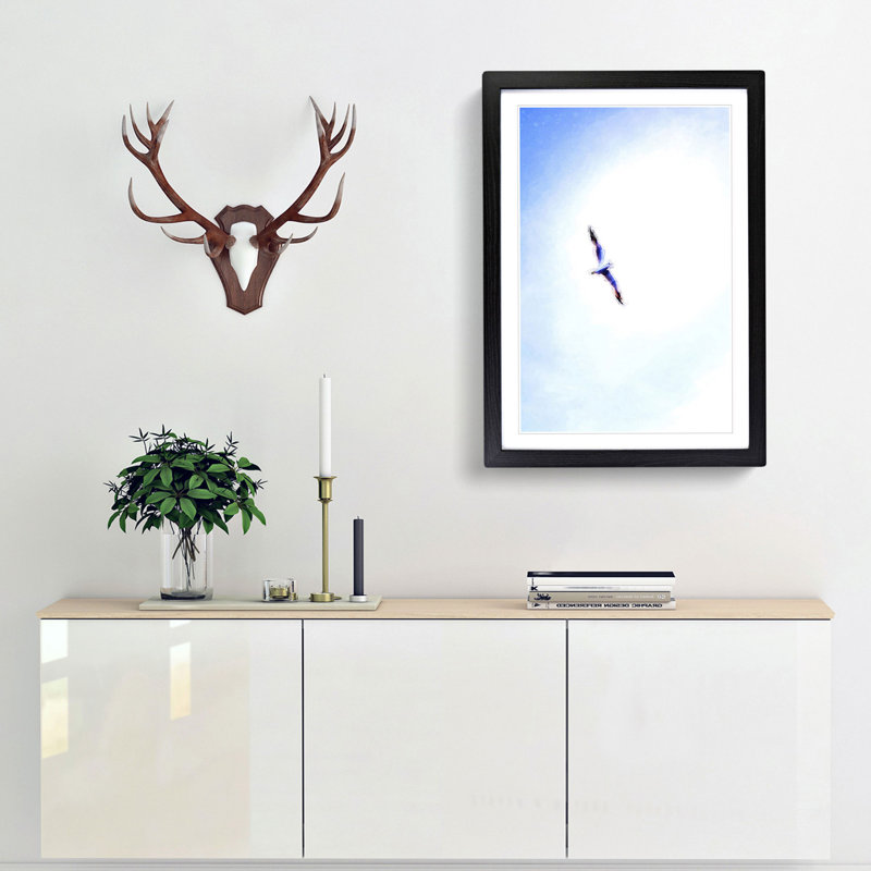 Flying Seagull Abstract Art - Framed Print, 76cm H x 50cm W x 2cm D, Black