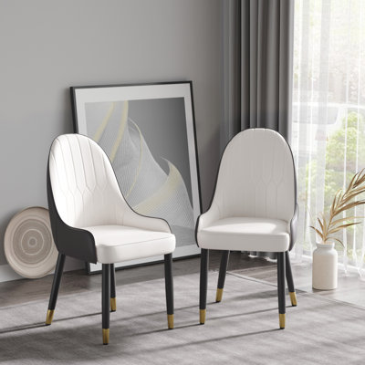 Modern PU Sponge-Filled Dining Chair, Solid Wood Metal Legs, Suitable For Restaurants, Living Rooms And Rooms-(Set Of 2)