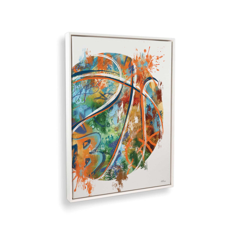 «Basketball Splash» par Cat Thurman Designs, reproduction d'art, L 12 po x H 16 po, Blanc, Toile avec cadre