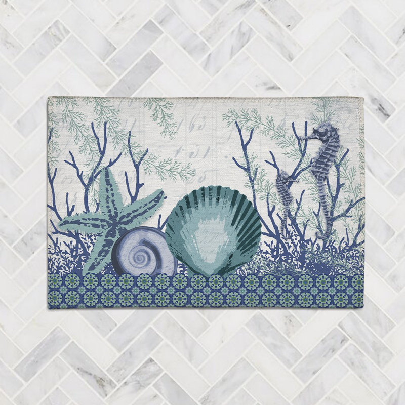 Tapis en chenille hippocampes et coquillages aquatiques, Rectangle de 3 pi x 5 pi