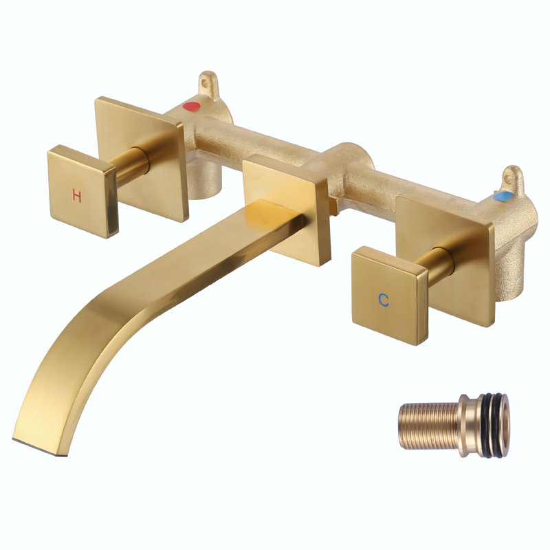 Waterfall Bathroom Faucet With Two Handles In Solid Brass, Gold