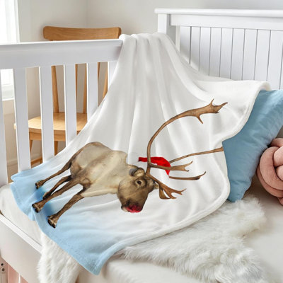 Jeté en flanelle rouge ultra doux, imprimé renne ou caribou