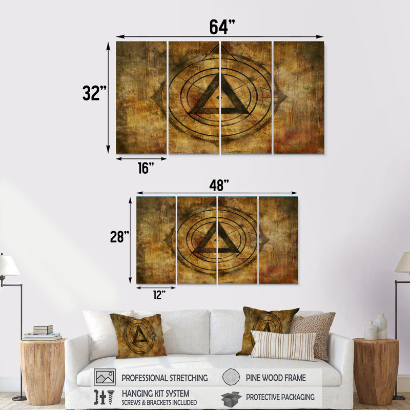 Ancienne enseigne tribale 4 pièces, H 28 po x l 48 po