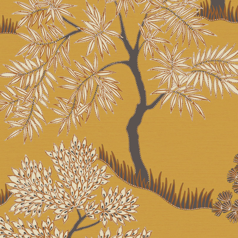 Sublime Floral Vinyl Metallic Wallpaper Double Roll, Ochre