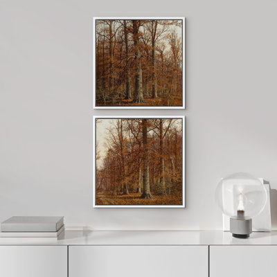«Brown Autumn Whisper paired Forest Trees In Fall Nature», ensemble de 2 pièces encadrées sur toile