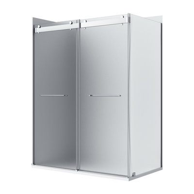 Molly 48" W X 36" D X 76" H Frameless Shower Door Rectangular Shower Kit In Chrome With Frosted Glass Finish