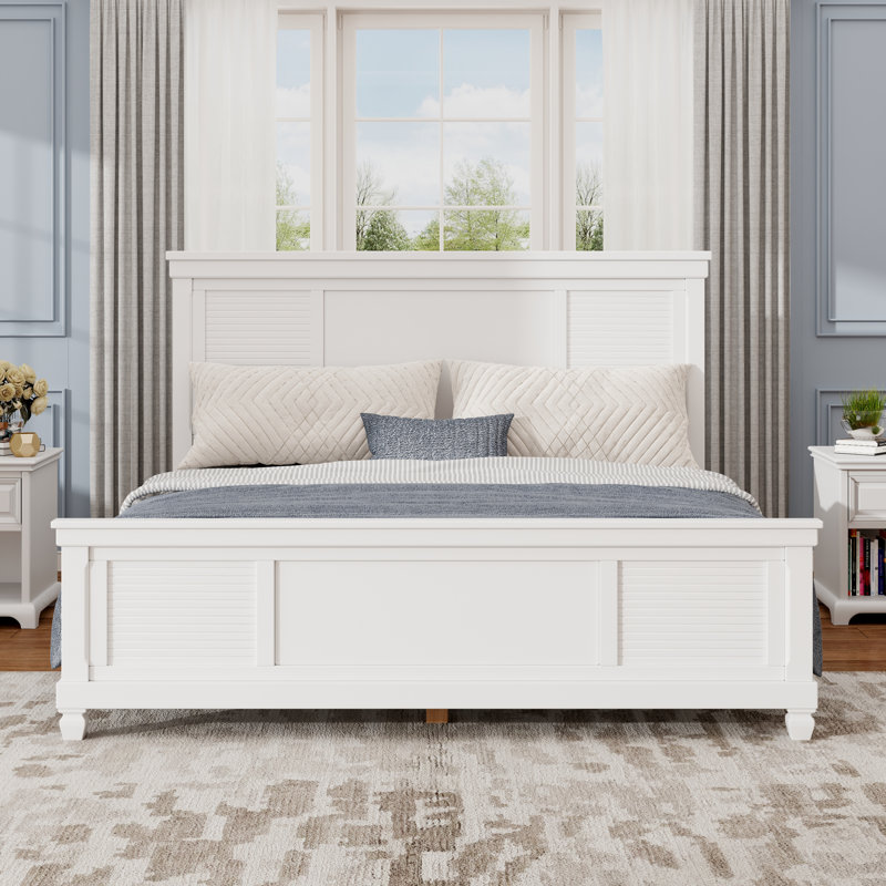 Havencrest Farmhouse Solid Wood Platform Bed With Sleek Headboard, Queen