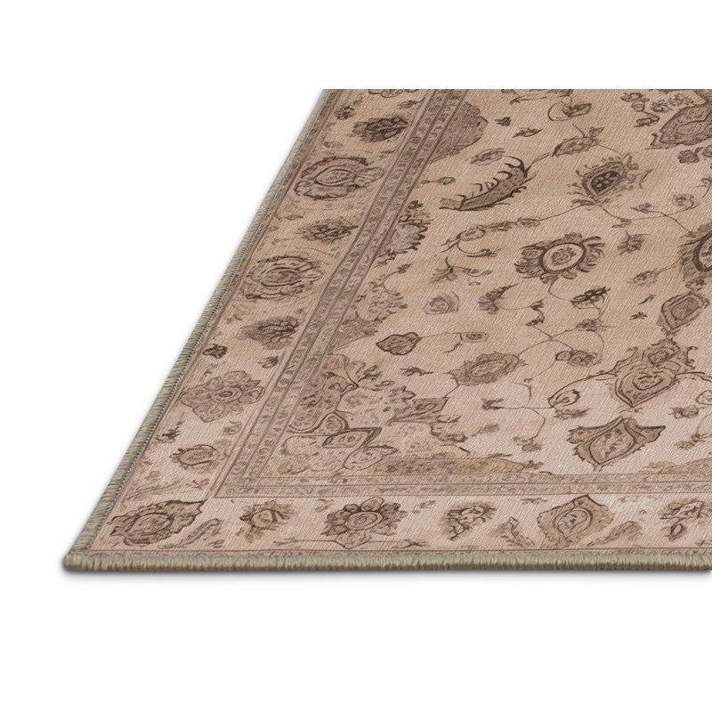 Tapis beige Tabriz lavable à la machine, Carré 6 pi