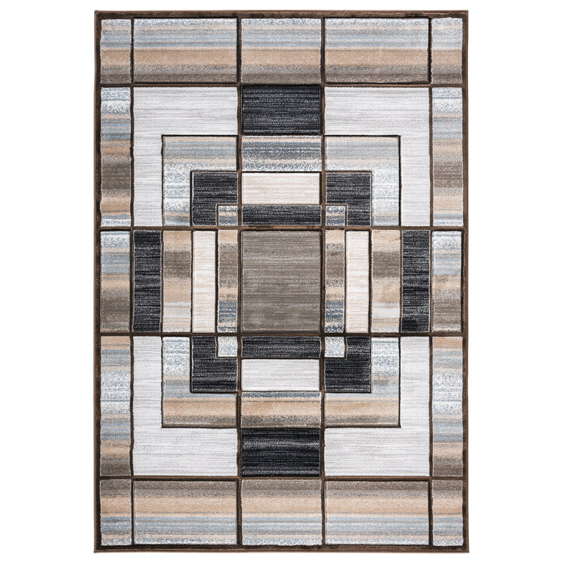Tapis brun à motif géométrique Adonia, Rectangle 8 pi 7 po x 11 pi 11 po