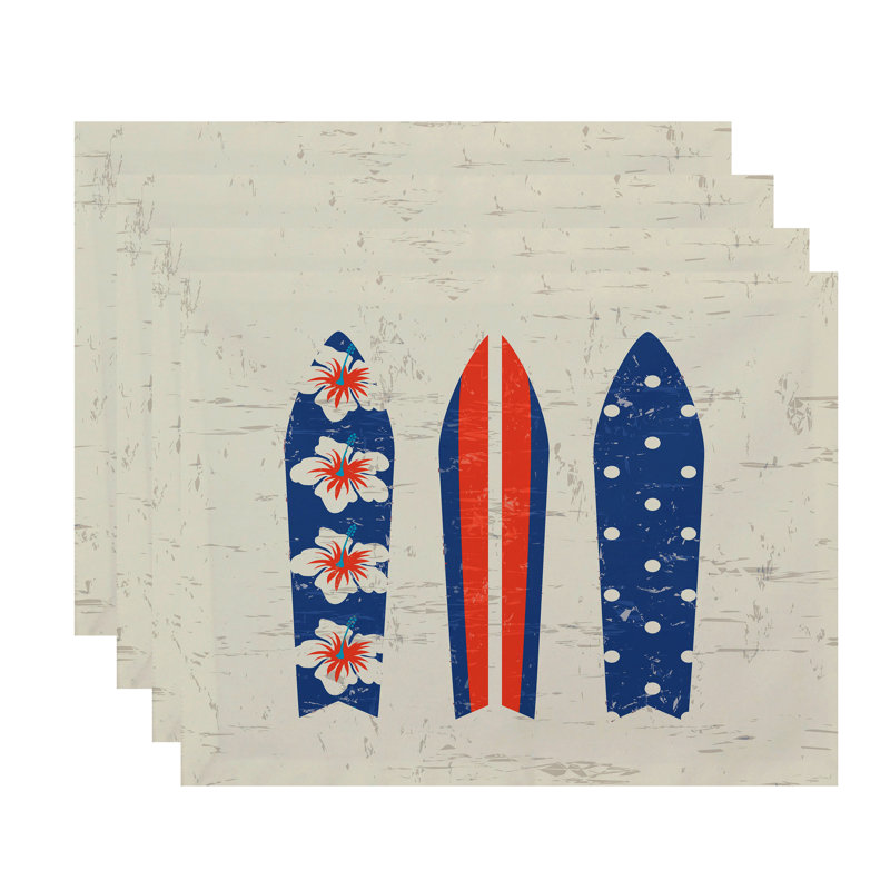 Ensemble de napperons 4 pièces Almeida Triple Surf, Bleu-Orange