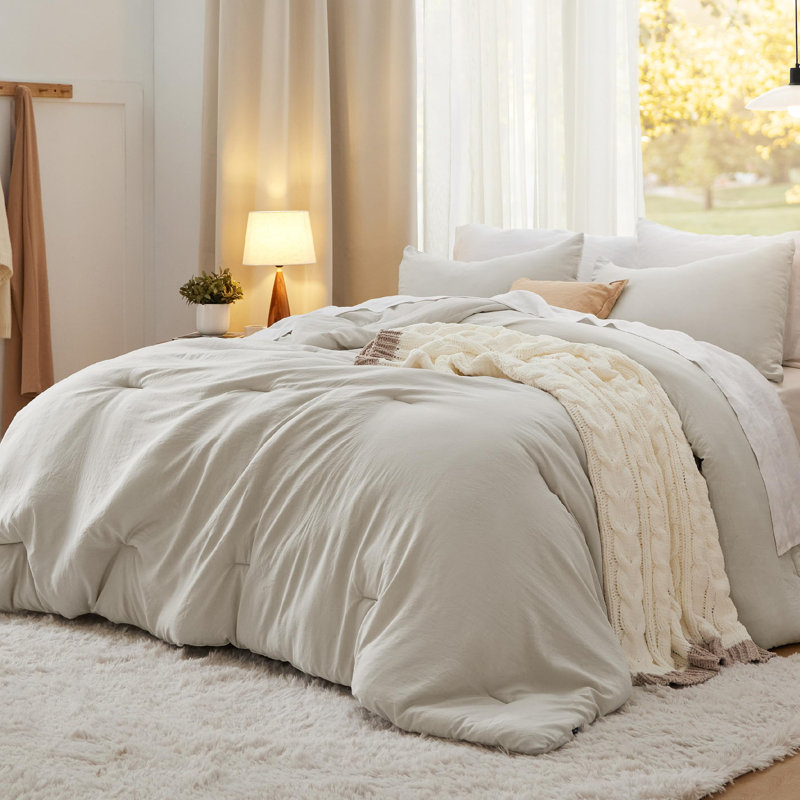 Ensemble d'édredon réversible, Édredon très grand très grand et 2 taies d'orei, Beige