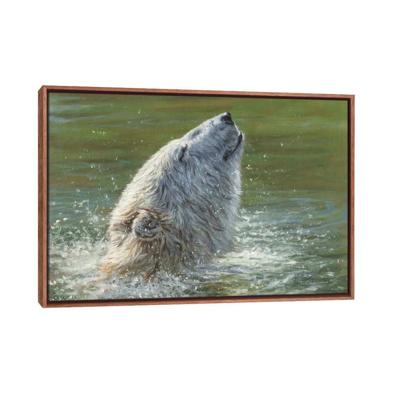 Polar Bear Splash by Annette Schmucker - Print on Canvas, 101.6 cm H x 66.04 cm W, Brown Framed