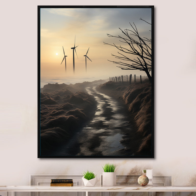 Wind Turbines Twilight sur toile, H 44 po x l 34 po x P 1,5 po, Cadre flottant noir