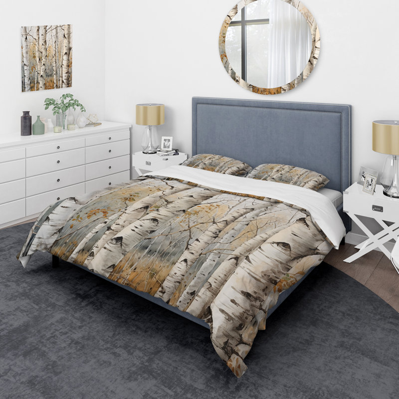 Ensemble de housse de couette beige et argenté Birch Tree Beauty III - Tree Birch