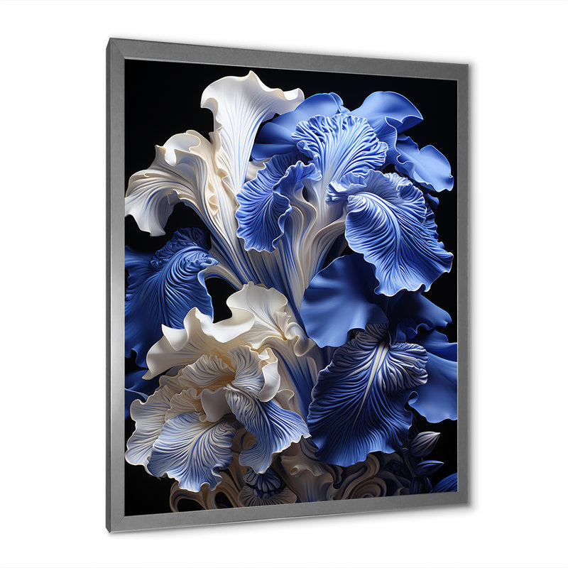 Blanc et bleu iris Elegance II - iris, art mural, Cadre photo argenté, H 20 po x l 12 po x P 1 po