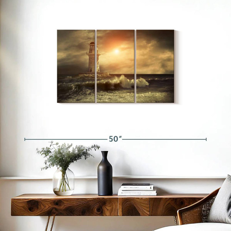 Lighthouse sunset storm Aletra, H 20 po x l 33 po