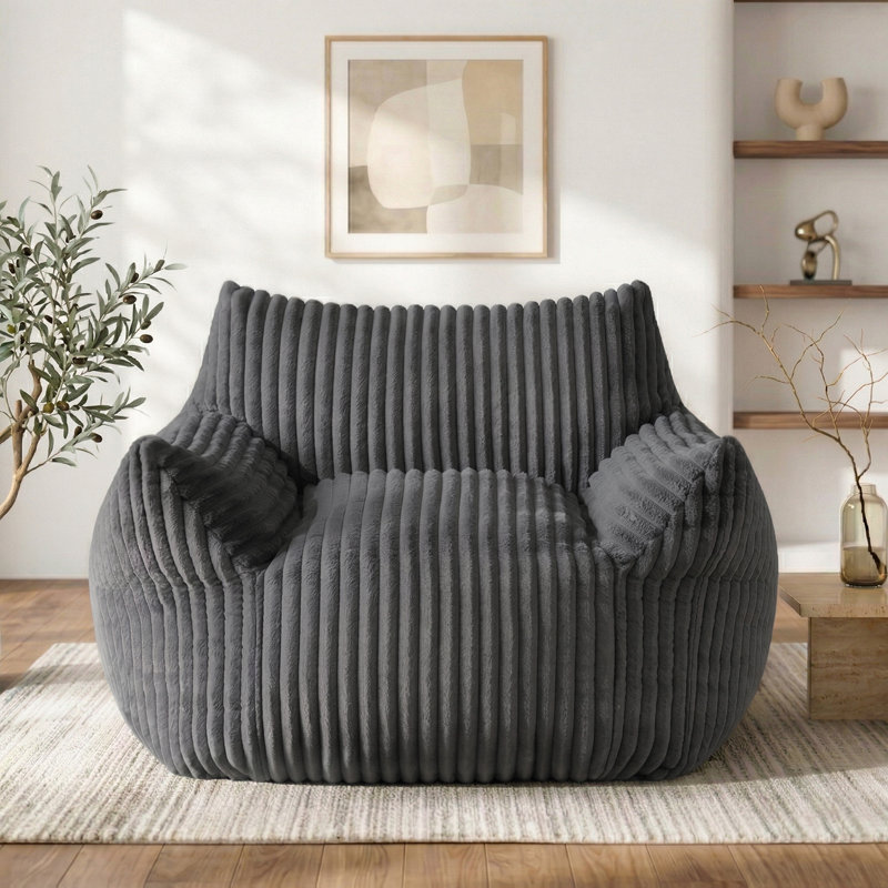 Oversized 46" Compression Corduroy Foam Bean Bag Chair, Gray