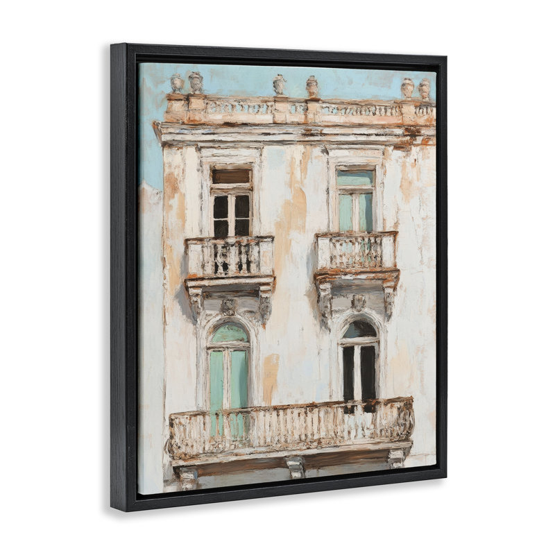 Cadre flottant Aged Architecture City Buildings, par Petal Prints Design, H 21 po x l 17 po, Cadre flottant noir de jais