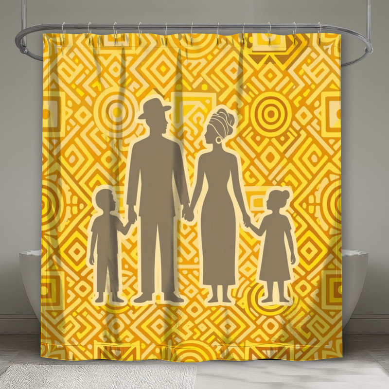 Rideaux de douche silhouette africaine, L 70 po x H 93 po, Orange moyen / brun foncé
