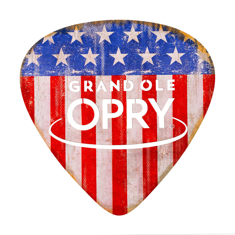 Grand Ole Opry American Flag Guitar Pick Shaped Laser Cut Metal Wall Sign Plaque