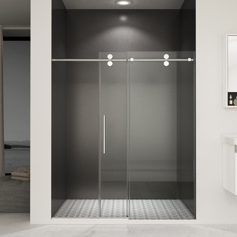 56 - 60 Inches Wide Sliding Shower Door With 8Mm Tempered Glass, Double Side Coating, Finish And Buffer Rust Stainless Steel, Water Sealing, Reversible Setup 60" 70" High 5/16"(8Mm) Easy Clean,