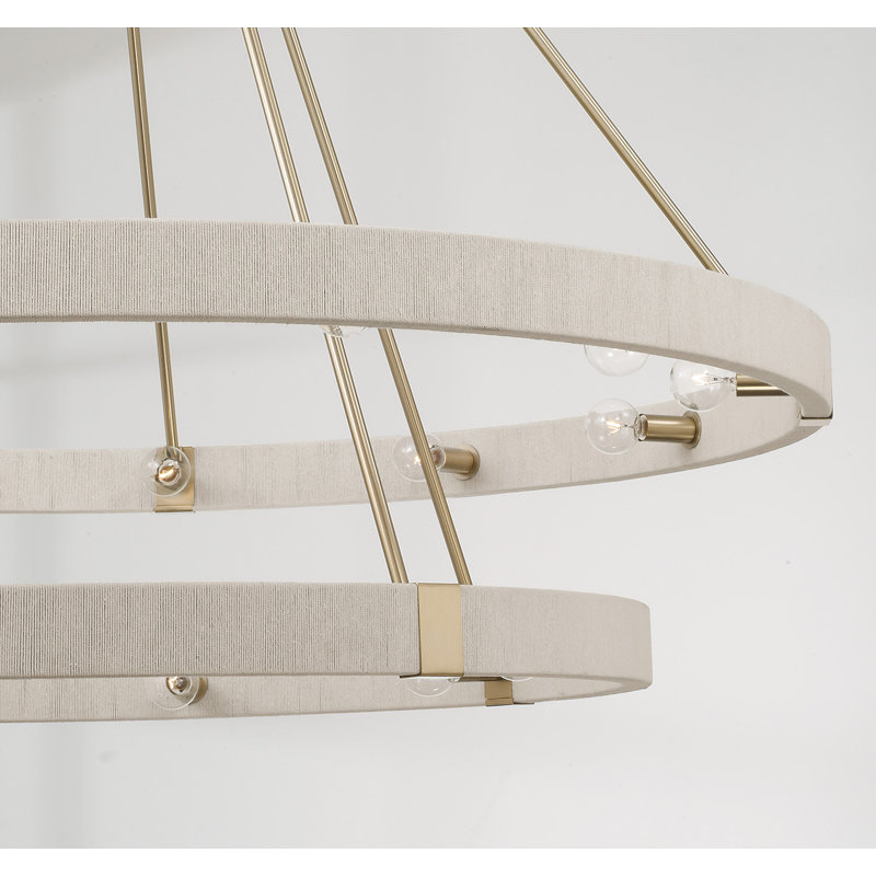 48" W x 41" H 20-Light Two-Tier Chandelier in Matte Brass with Bleached Natural Rope