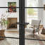 Porte-fenêtre double extérieure moderne à grille métallique noire, entièrement vitrée, pour maison-136841976