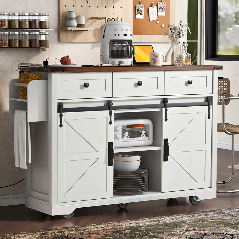 Siaosi Wood Kitchen Island, White