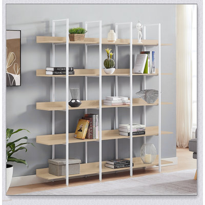 5 Tier Vintage Industrial Style Bookcase, Open Shelf Design with MDF Board and White Metal Frame for Home Office