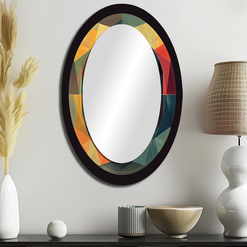 Le grand mystère du mandala rétro Illustration VI - Miroir mural moderne ovale, 36 po x 24 po