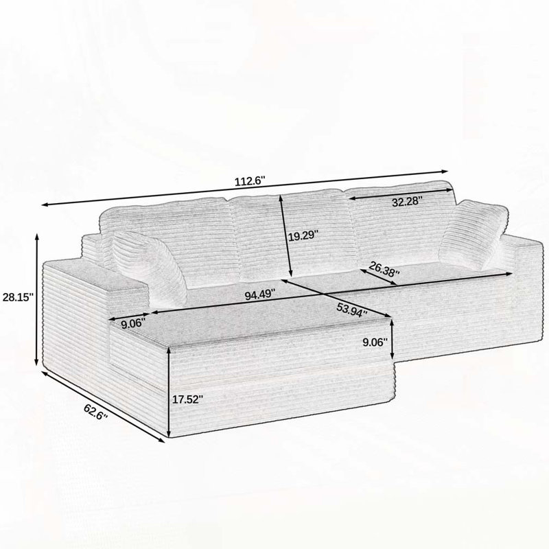 Corduroy Modular Sectional Sofa,Unfold into a bed
