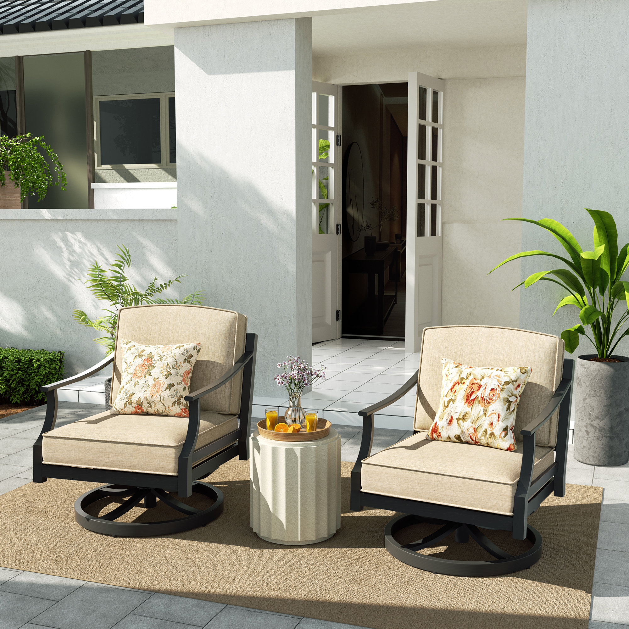 Tamarin Patio Aluminum Swivel Club Chairs With Sunbrella® Cushions