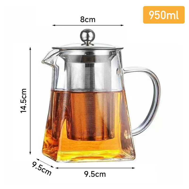 950ML Clear Square Glass Teapot with Infuser