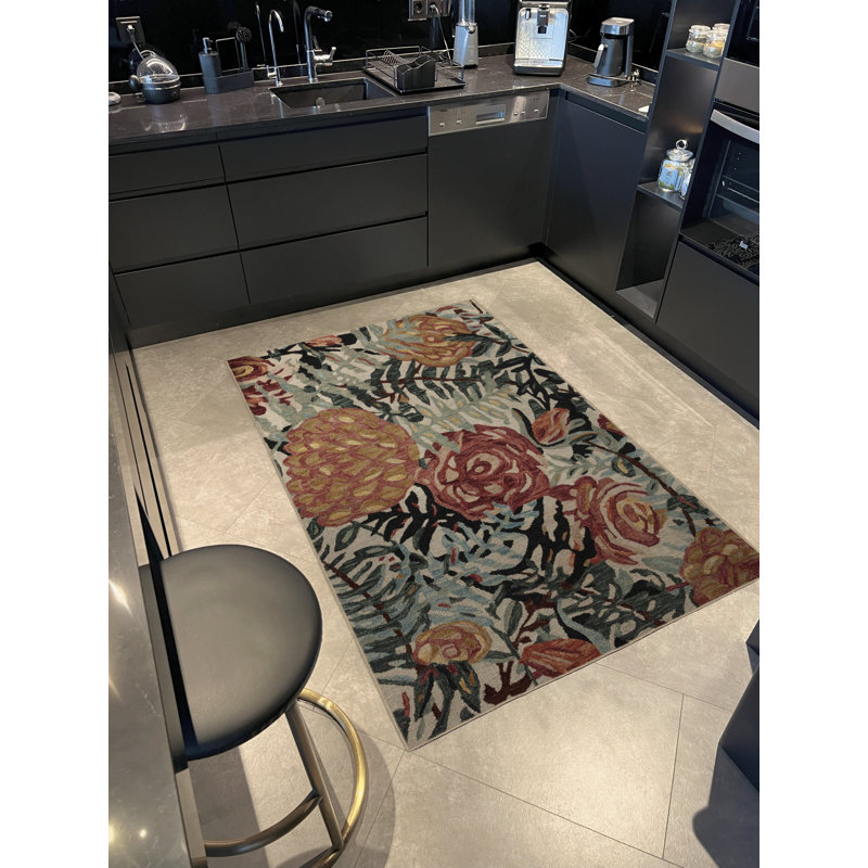 Multi-Colored Leaf and Rose Patterned Creative Modern Decorative Rug, Rectangle 3'9.81" x 4'11.06"