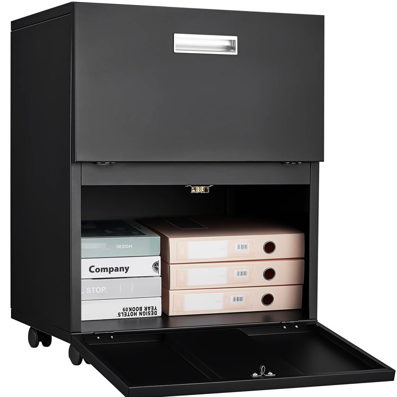 Rangement pour armoire de bureau en métal noir: support à 2 portes avec 4 roulettes, cloison réglable, apparence élégante, pour les zones d'impression