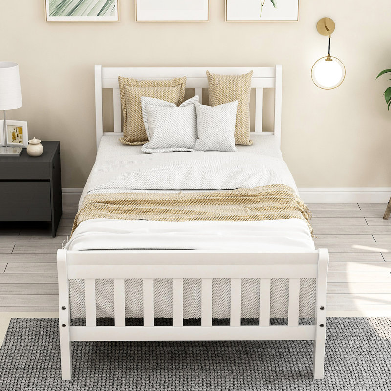 Lit plateforme simple en bois massif avec tête de lit attrayante, Blanc