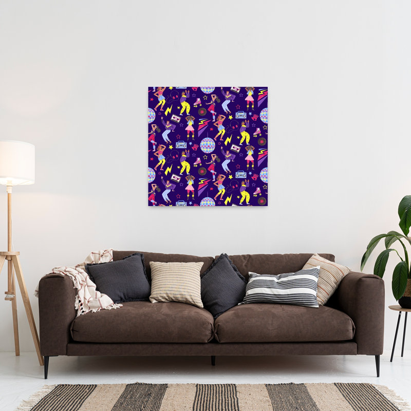 Affiche murale représentant un paysage rétro coloré et énergique de danse disco, H 36 po x l 36 po