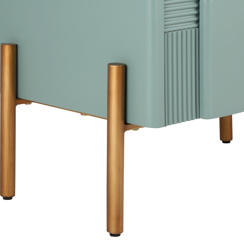 Table de bout cannelée en couleur, 2 tiroirs spacieux pour les objets personnels, design élégant, - support basculant, table de chevet facile à assembler avec textures horizontales et verticales sur le devant, rangement pour livres, métal