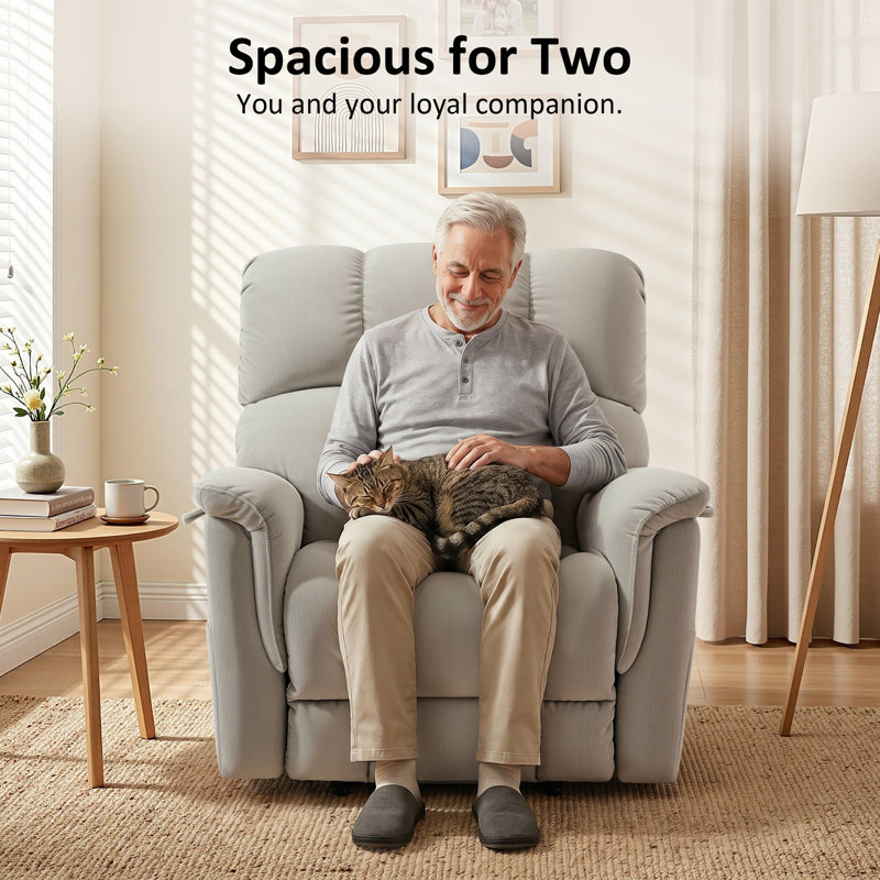 Large-Wide Power Recliner Lift Chair with Massage and Dual Heating, Infinite Position, Fabric, Beige Fabric