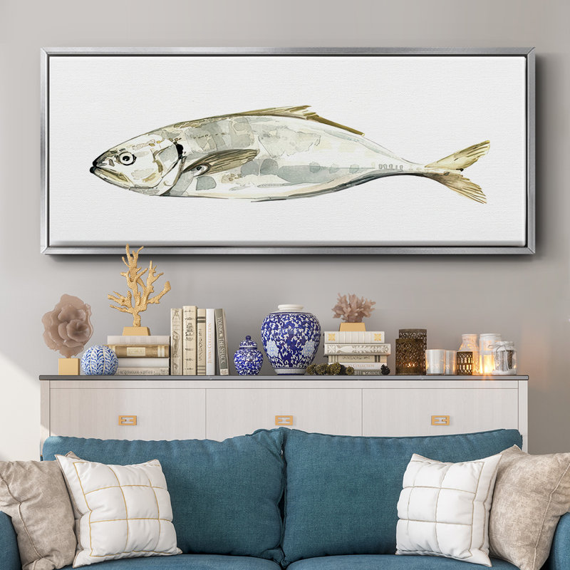 Silver Fish IV- Framed Canvas, 20" H x 50" W