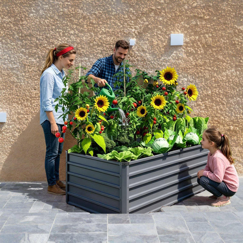 Spacieuses jardinières en acier de 6 pi x 3 pi 2 pi, lits surélevés gris modernes pour le jardin