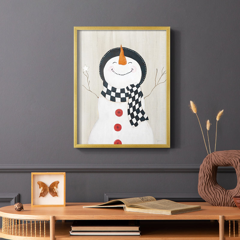 Festive Snowman II Framed Print - Solid Wood, 10" H x 8" W